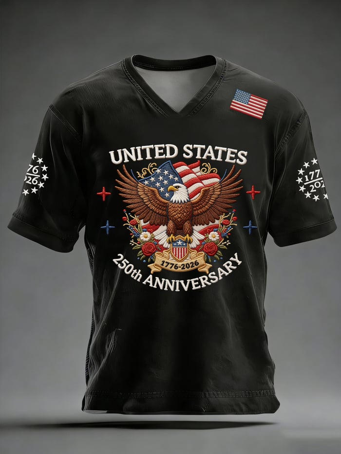 Men's 250th Anniversary National Flag Print Casual Short Sleeve T-Shirt for Summer