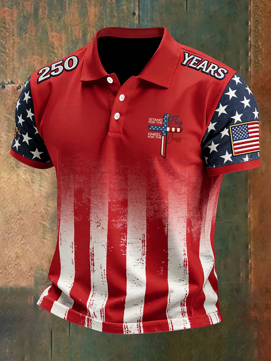 Men's Retro Faith American 250th Anniversary Casual Short-Sleeve Polo Shirt