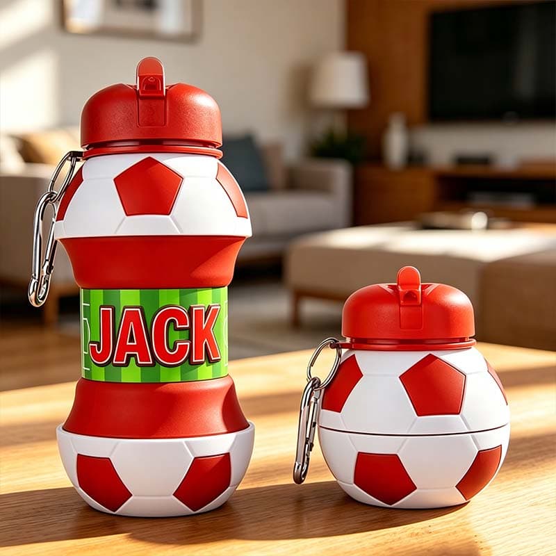 Personalized football-themed collapsible water bottle