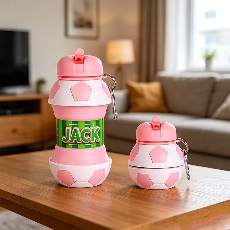 Personalized football-themed collapsible water bottle