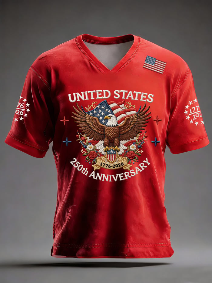 Men's 250th Anniversary National Flag Print Casual Short Sleeve T-Shirt for Summer