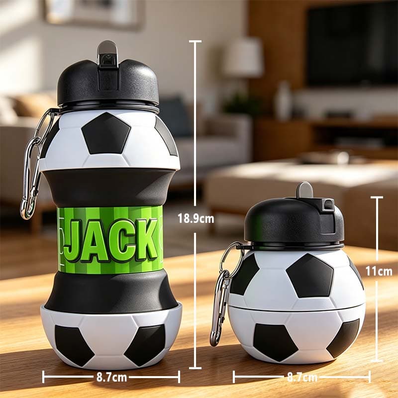 Personalized football-themed collapsible water bottle
