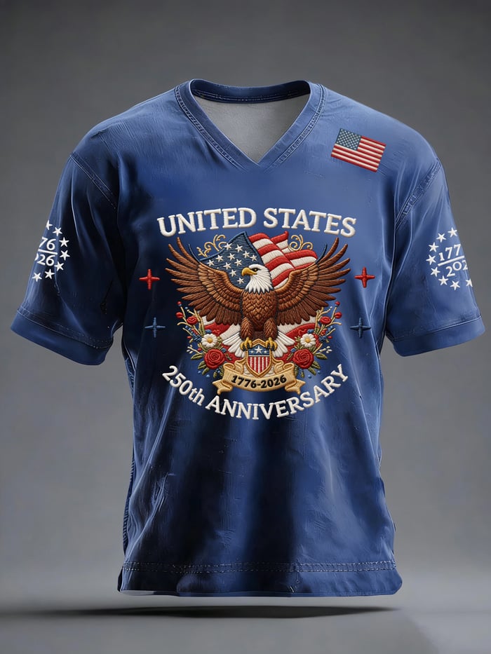 Men's 250th Anniversary National Flag Print Casual Short Sleeve T-Shirt for Summer