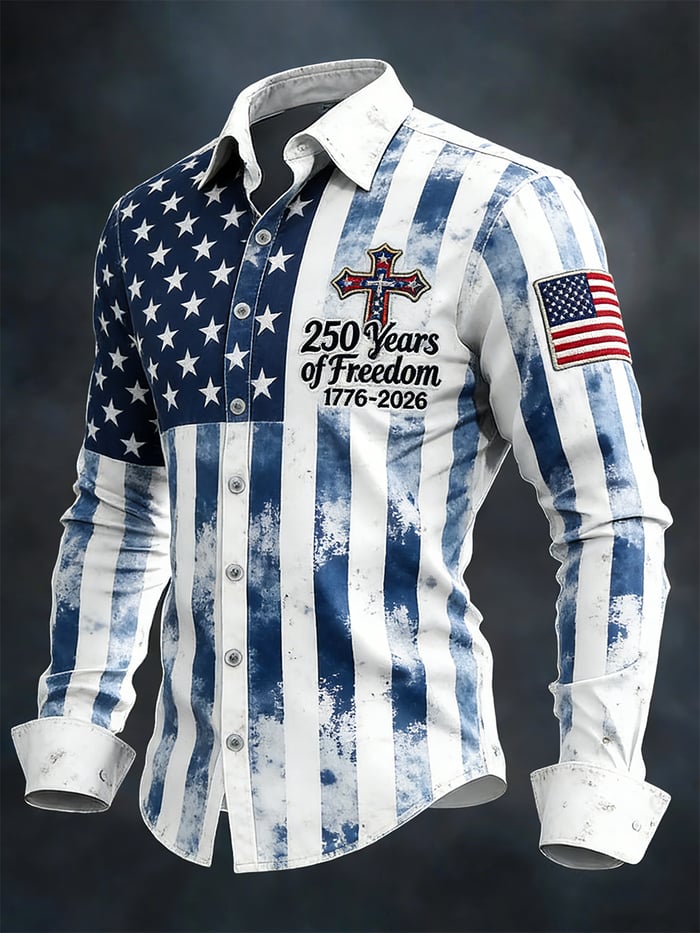 Men's Retro 250th Anniversary American Flag Long-Sleeve Shirt