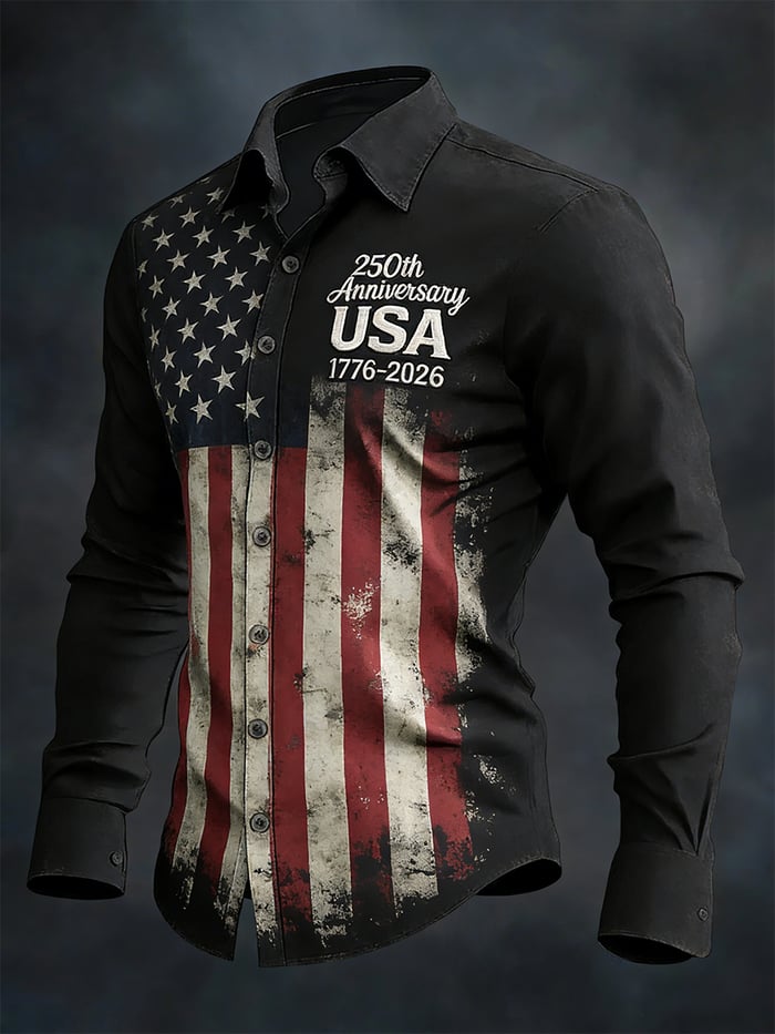 Men's Retro 250th Anniversary American Flag Long-Sleeve Shirt