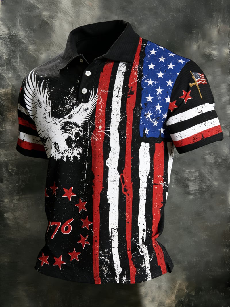 Men's Patriotic Print Polo Shirt