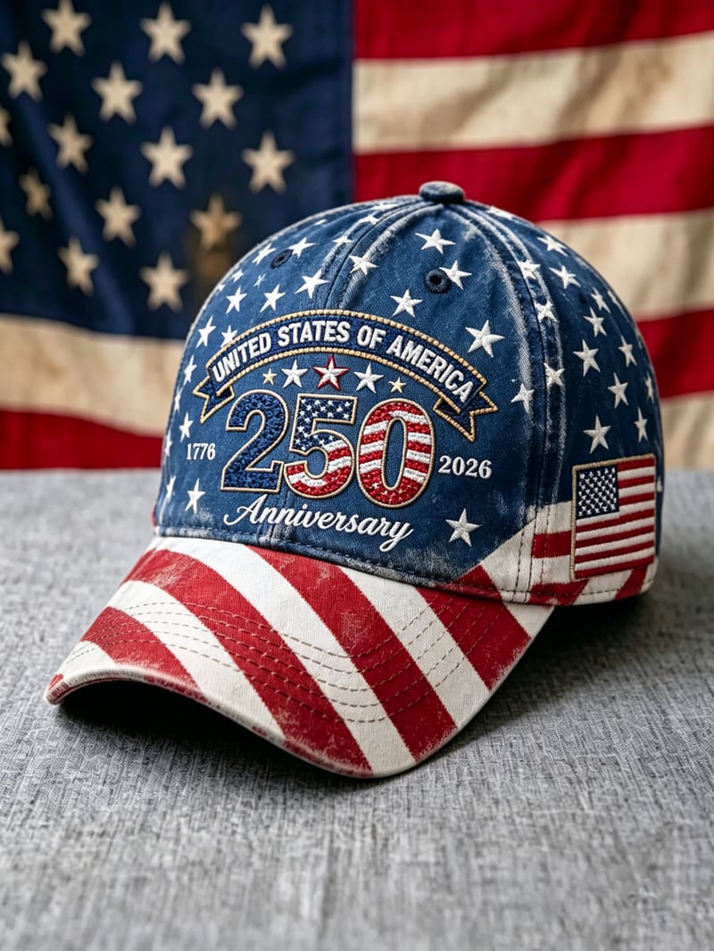 USA 1776-2026 America 250th Anniversary Vintage Flag Trucker Cap