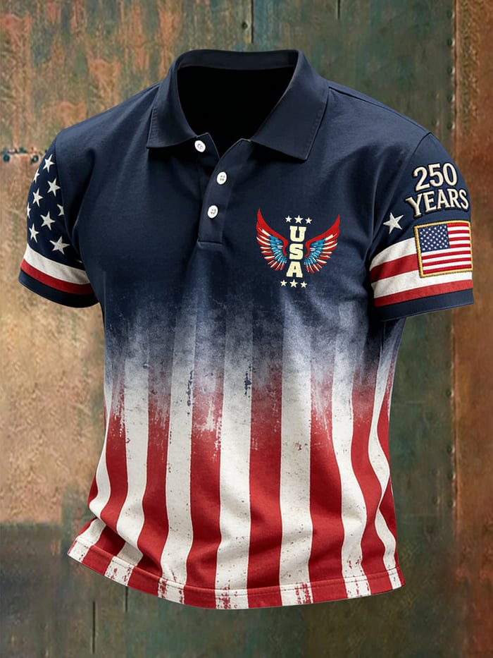 Men's Retro American 250th Anniversary Casual Short-Sleeve Polo Shirt