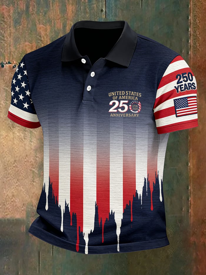 Men's Retro Faith American 250th Anniversary Casual Short-Sleeve Polo Shirt