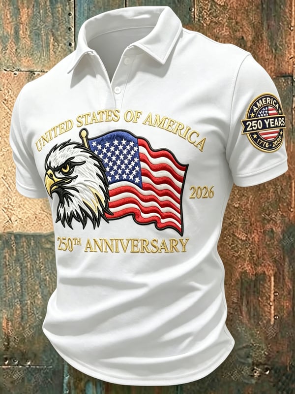 USA 250th Anniversary Semiquincentennial Eagle Flag Fourth of July Polo Shirt