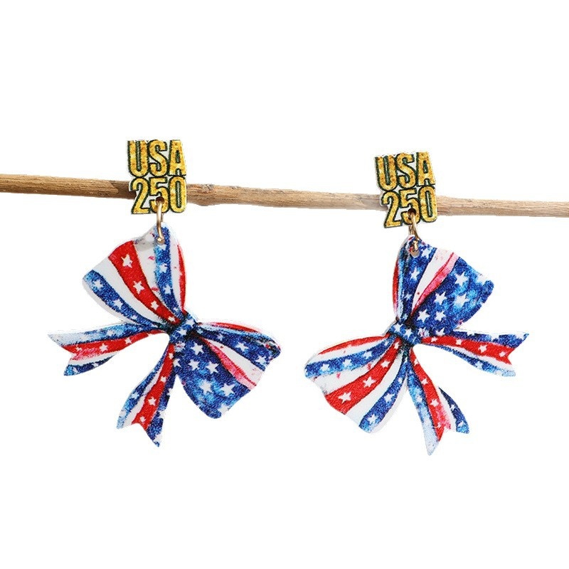 USA 250th Anniversary Flag Bow Earrings