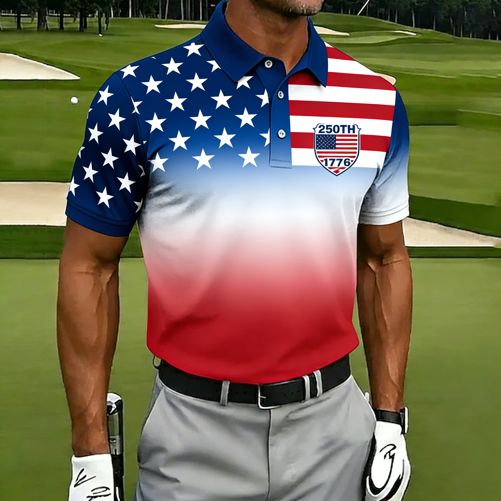 Men's 250th USA Flag Gradient Golf Polo