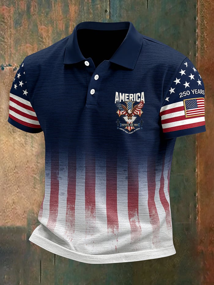 Men's Retro Faith American 250th Anniversary Casual Short-Sleeve Polo Shirt
