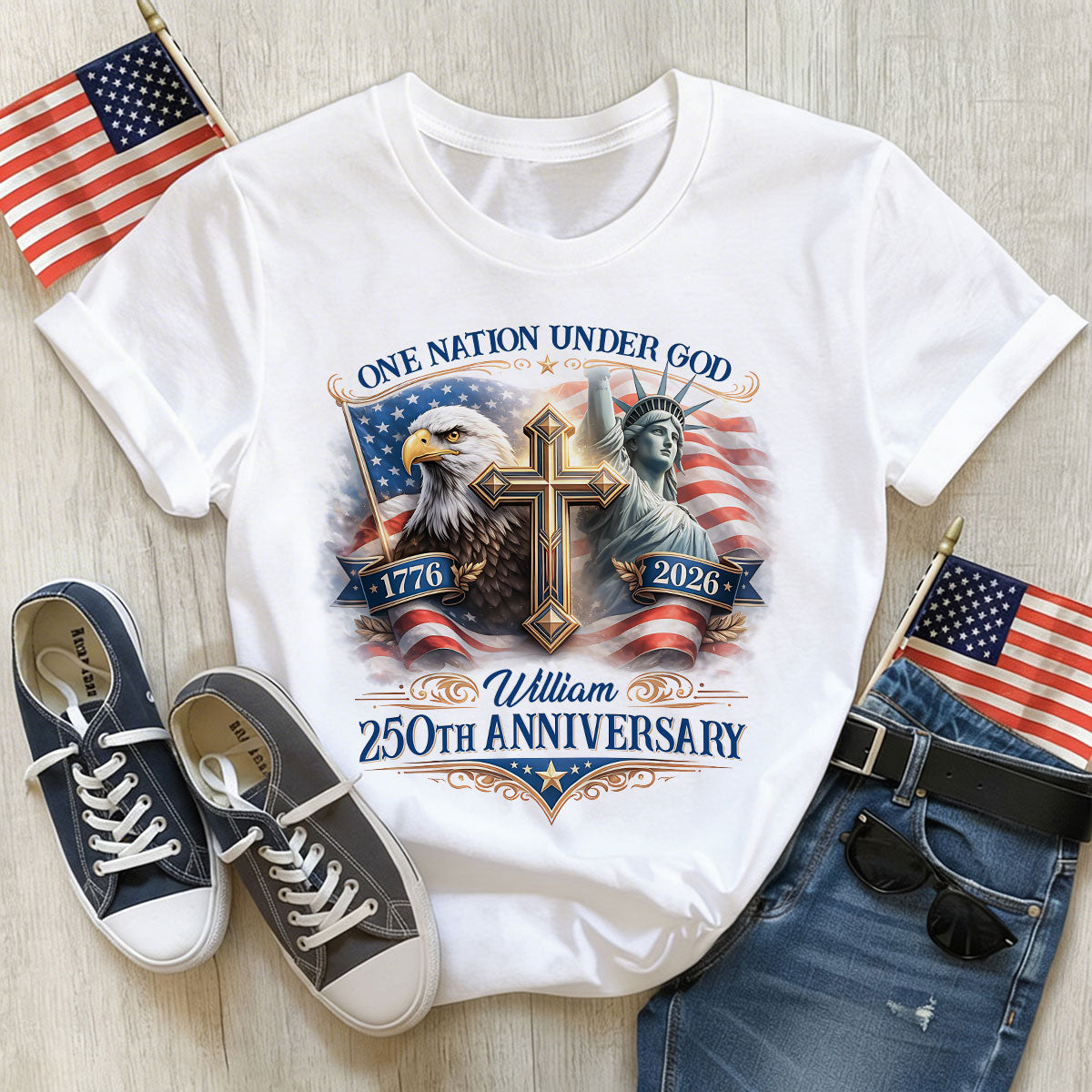 One Nation Under God | Personalized 2D Unisex T-shirt