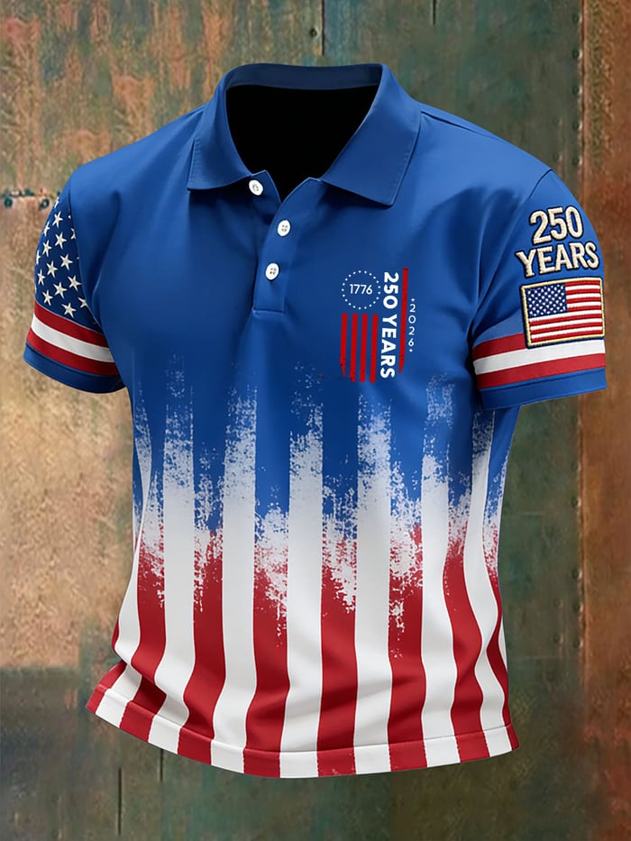 Men's Retro Faith American 250th Anniversary Casual Short-Sleeve Polo Shirt