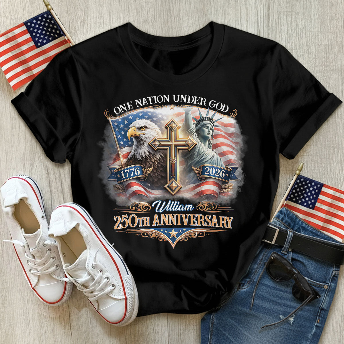 One Nation Under God | Personalized 2D Unisex T-shirt