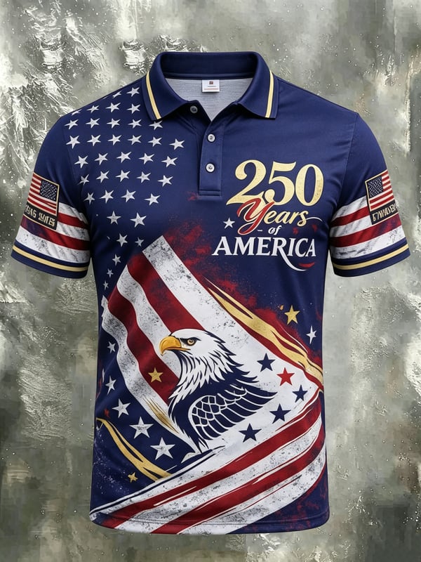 USA 250th Anniversary American Flag 1776–2026 Patriotic Polo Shirt