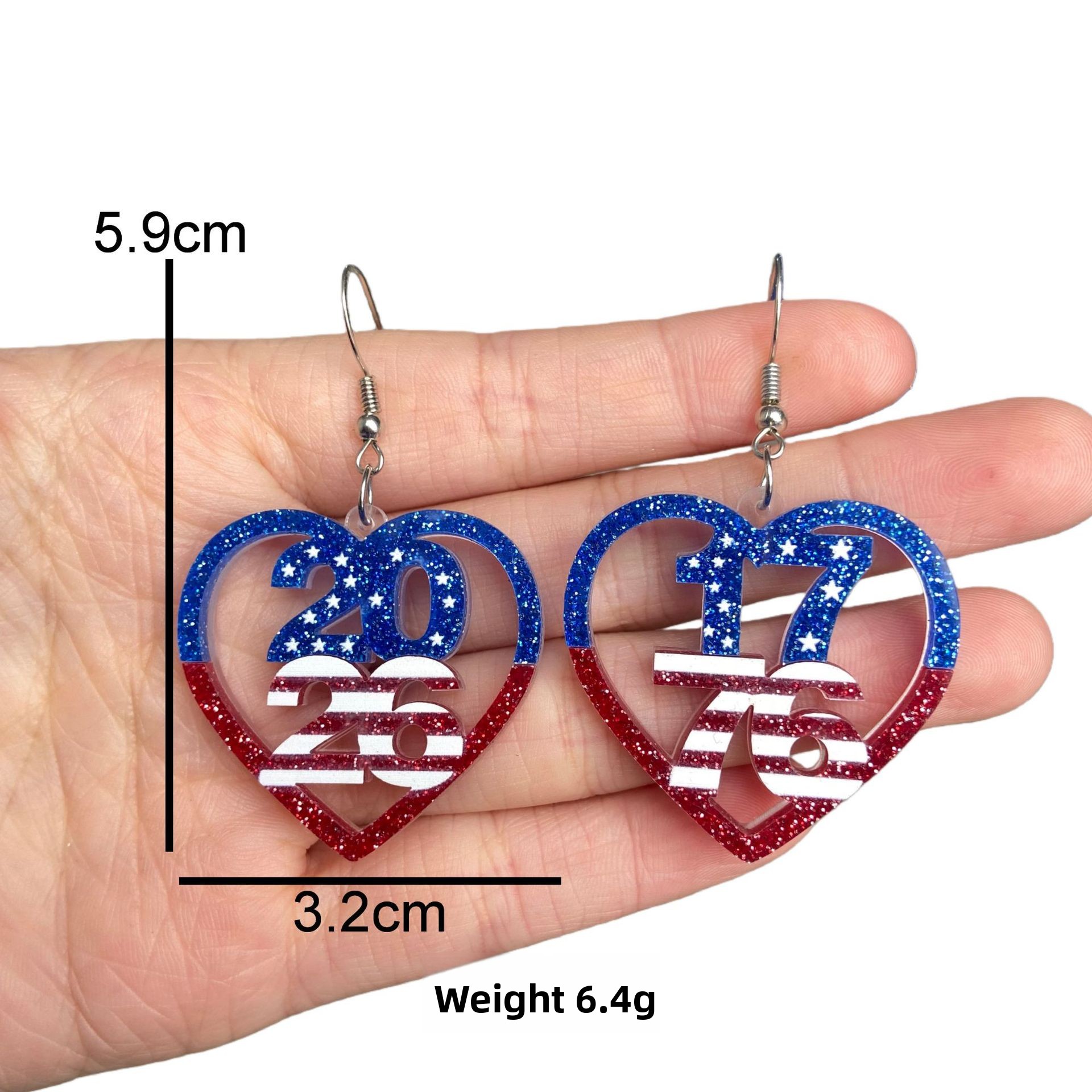 250th Independence Day 1776/2026 Heart Teardrop Dangle Earrings