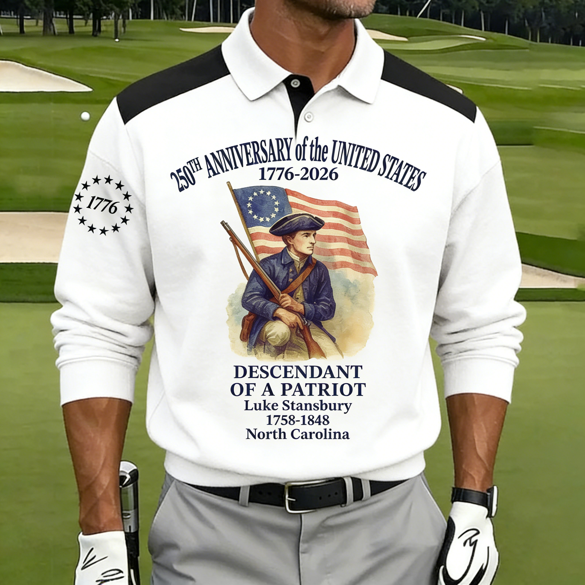 Men's 250th Anniversary of United States Independence Day Revolutionary War Commemorative Polo Shirt