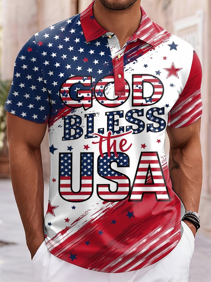 Men's Casual American 250th Anniversary Print Polo Shirt