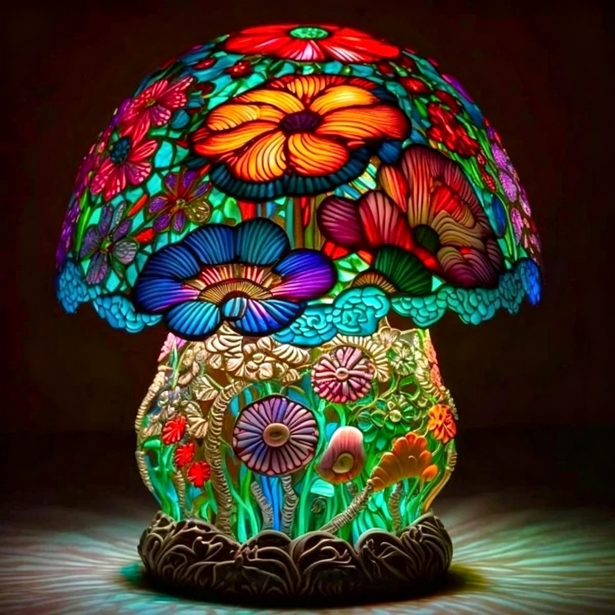 Stained Glass Forest Mushroom Lamp