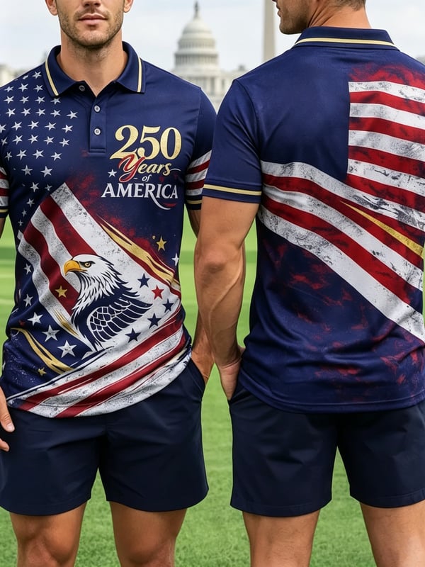 USA 250th Anniversary American Flag 1776–2026 Patriotic Polo Shirt