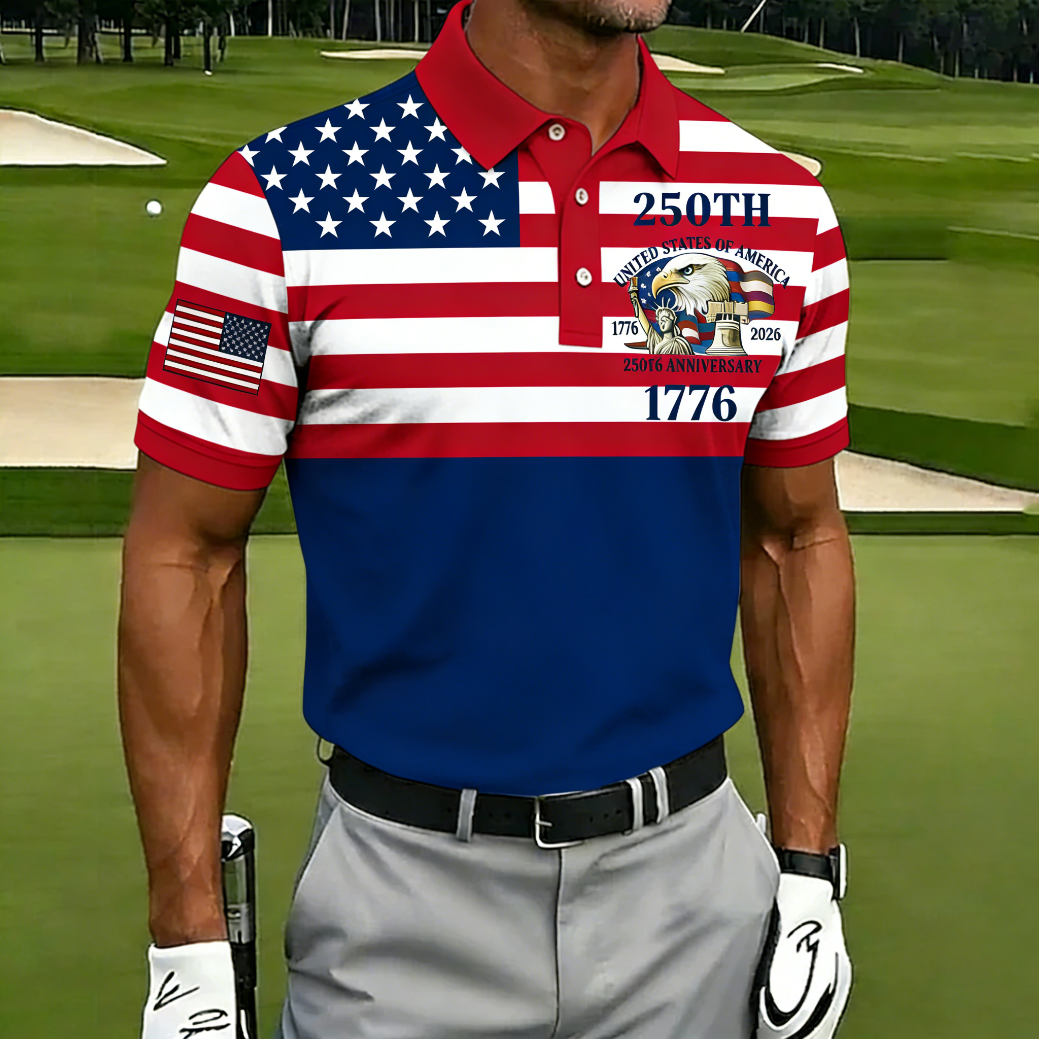 Men's 250th USA Flag Gradient Golf Polo