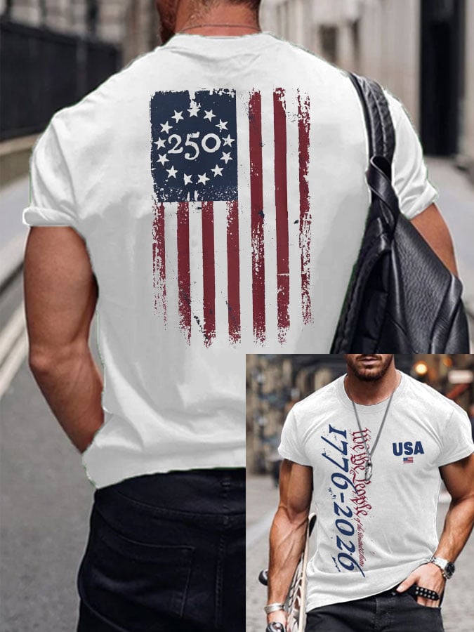 Men's 250th Anniversary National Flag Print Casual Short-Sleeved T-Shirt