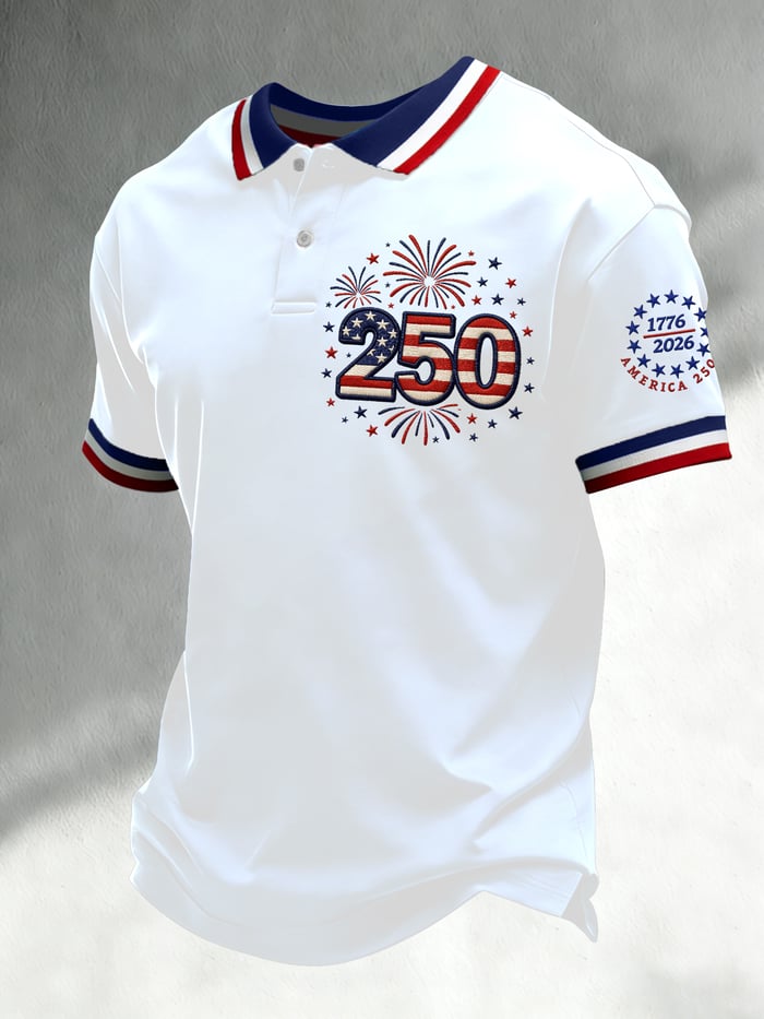Men's Retro American 250th Anniversary Print Golf Polo Shirt