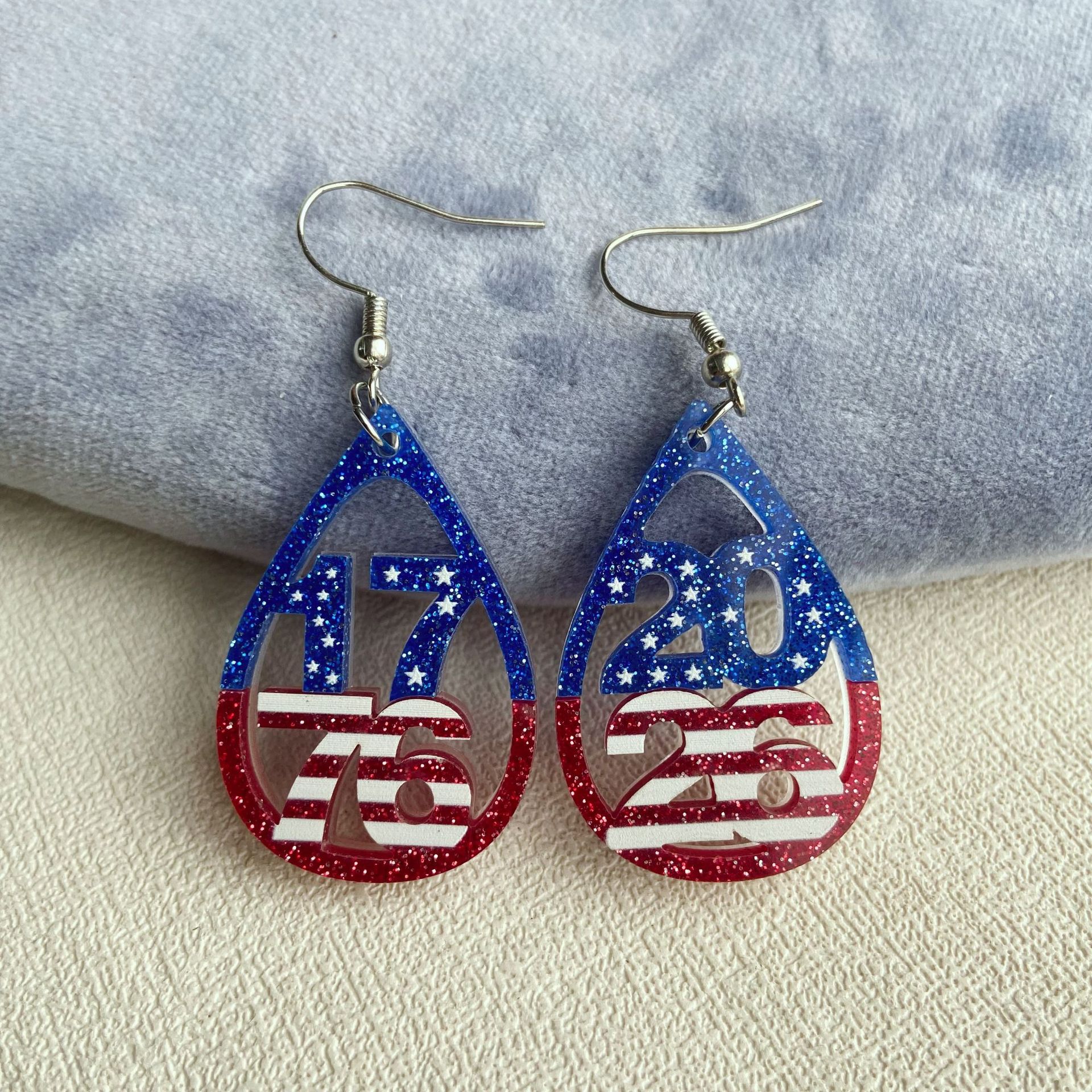 250th Independence Day 1776/2026 Heart Teardrop Dangle Earrings