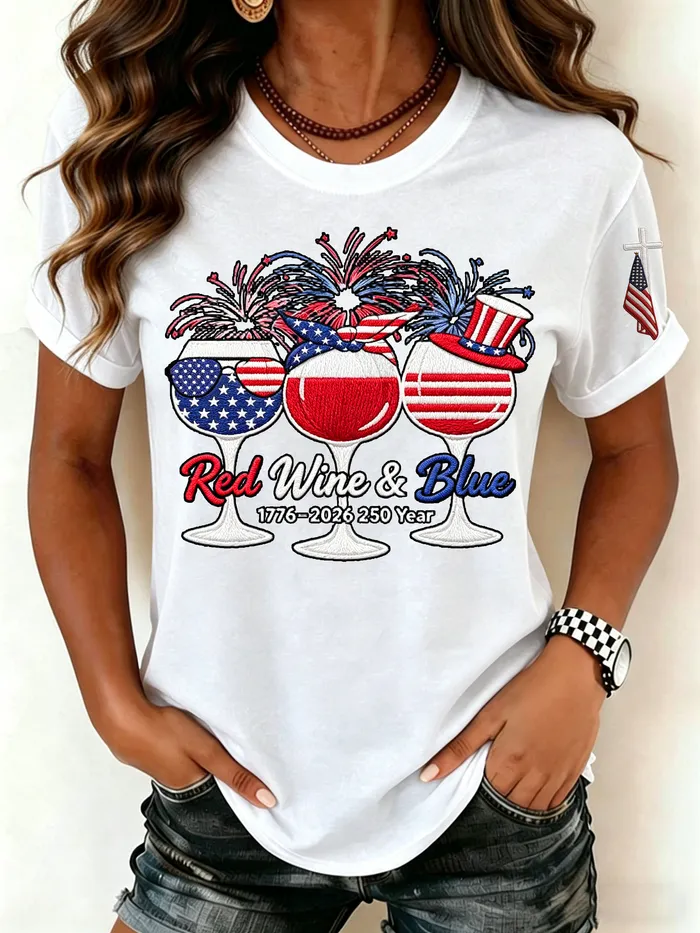 Women's Retro 1776–2026 250 Year Red Wine & Blue Print T-Shirt