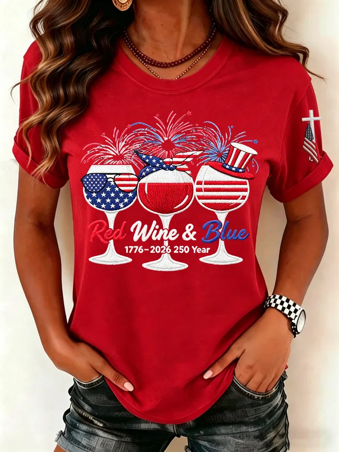 Women's Retro 1776–2026 250 Year Red Wine & Blue Print T-Shirt