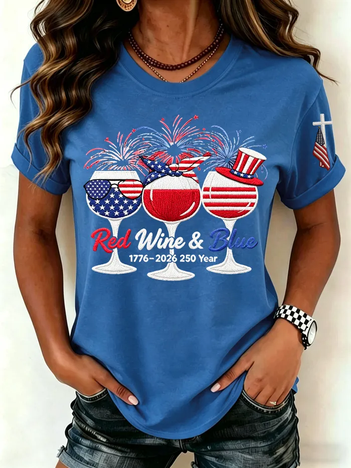 Women's Retro 1776–2026 250 Year Red Wine & Blue Print T-Shirt
