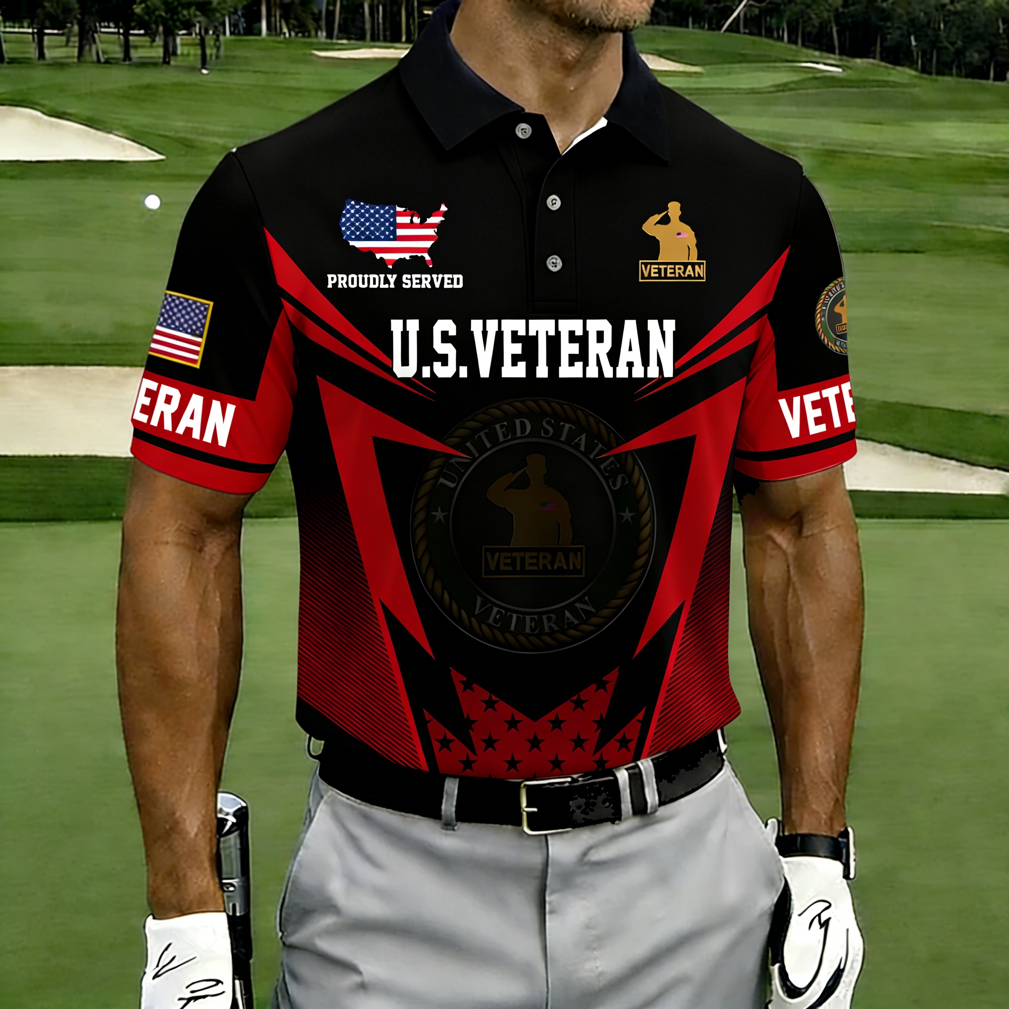 [Copy]Men's Patriotic United States Veteran Commemorative Golf Polo Shirt-Multiple Color Options