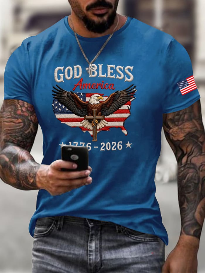 Men's Patriotic 250th Anniversary God Bless America Eagle 1776–2026 T-Shirt