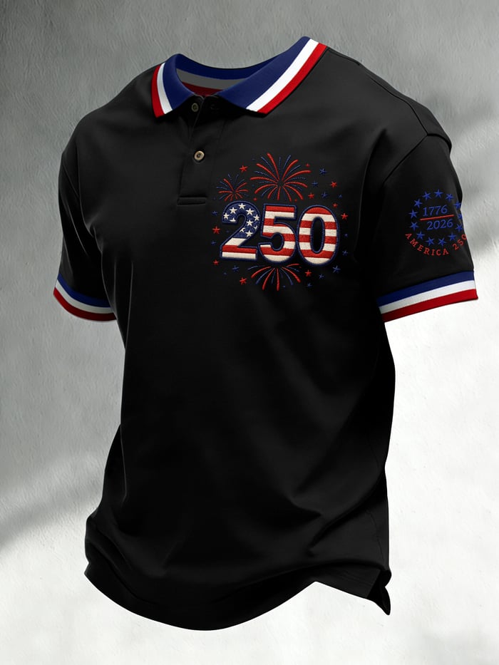 Men's Retro American 250th Anniversary Print Golf Polo Shirt