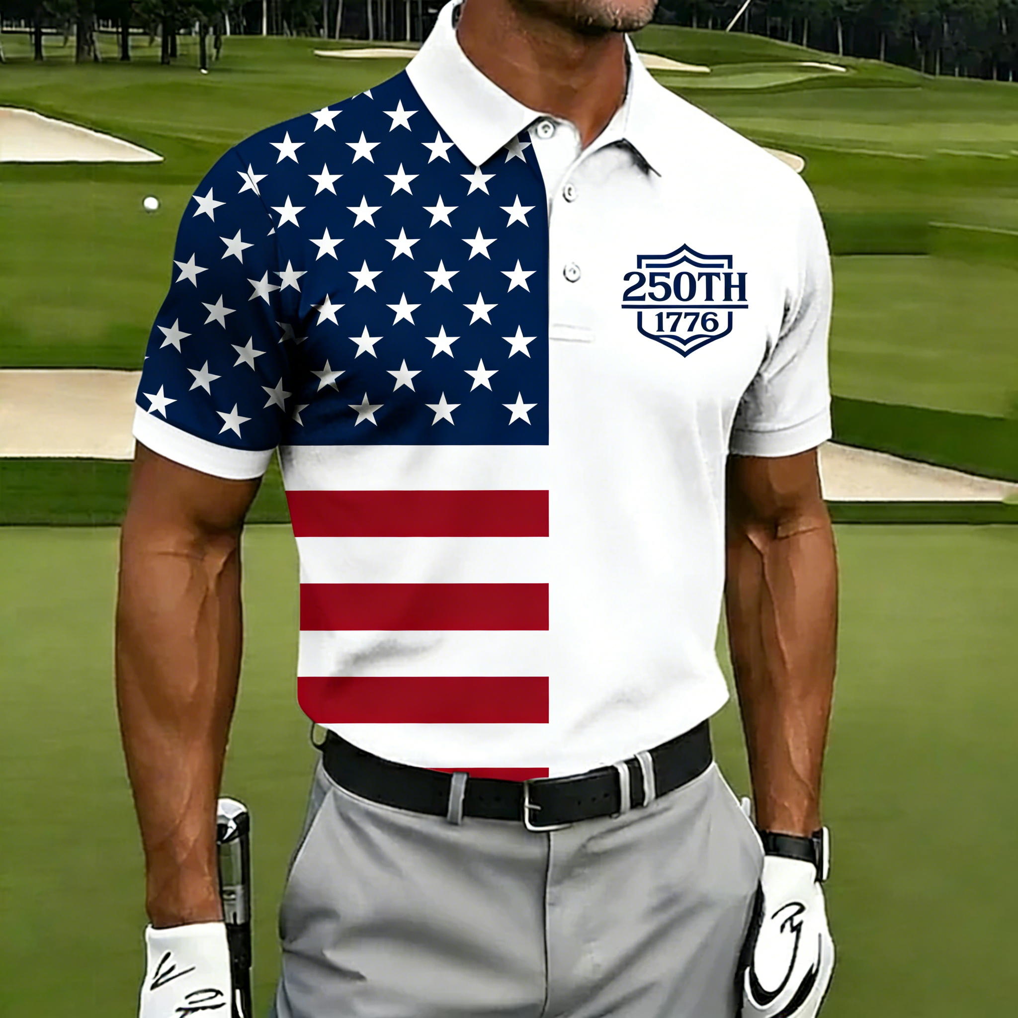 Men's 250th USA Flag Gradient Golf Polo