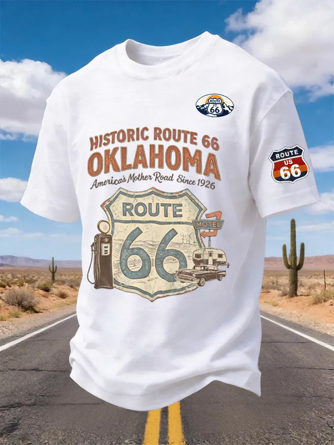 Men's Historic Route 66 Oklahoma Printed Short-sleeved T-shirt