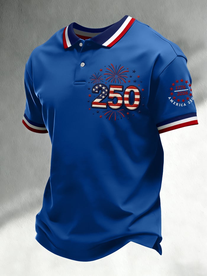 Men's Retro American 250th Anniversary Print Golf Polo Shirt