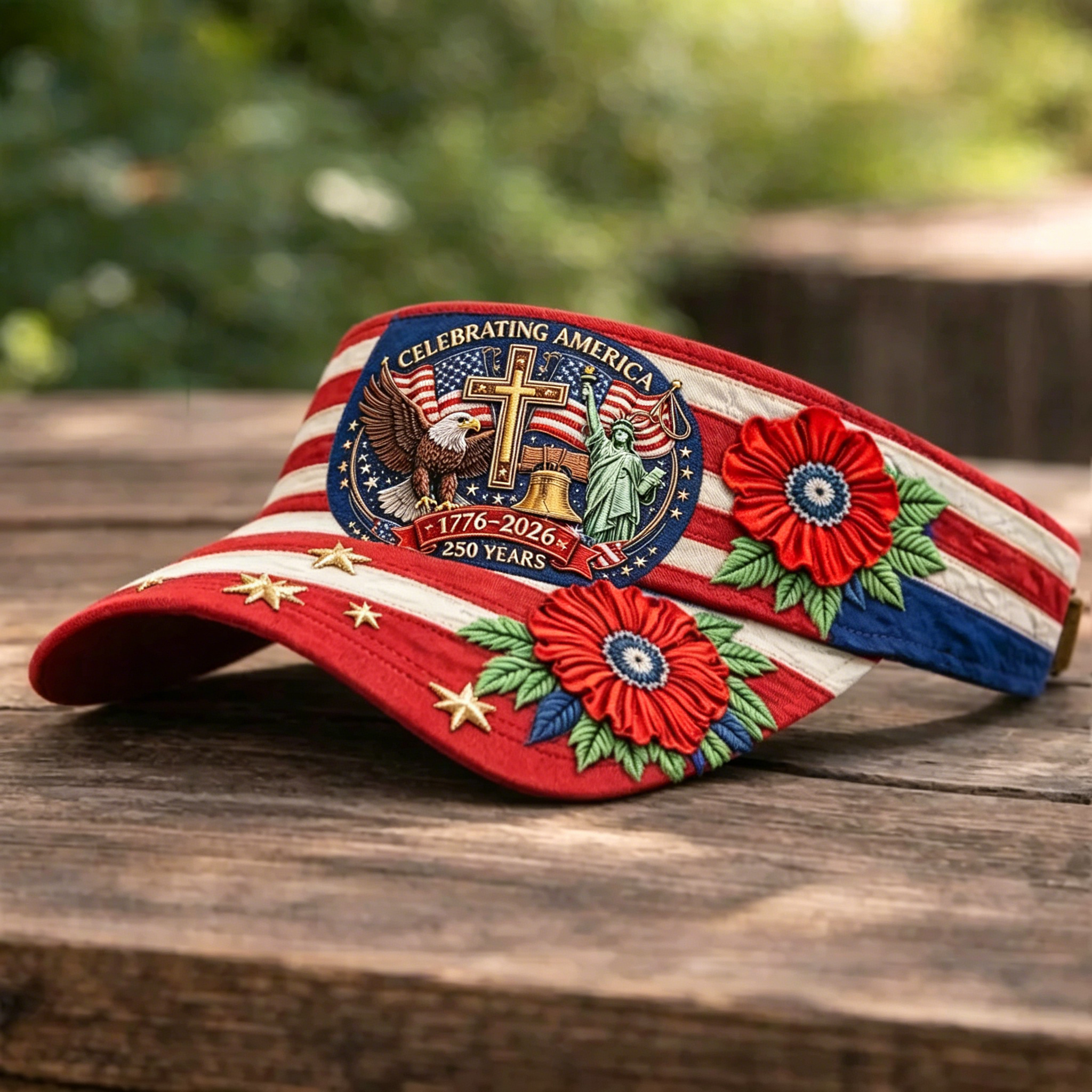 [Copy]America 250 Years 1776-2026 Patriotic Floral Quilted Baseball Cap