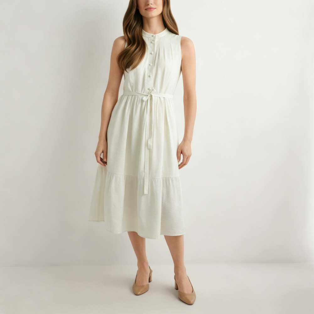 Cream viscose midi dress