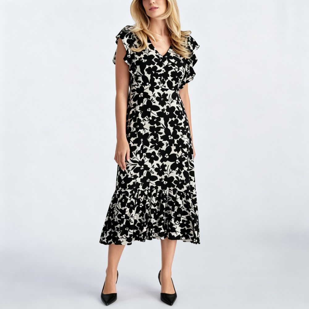 Women's dress with black flowers
