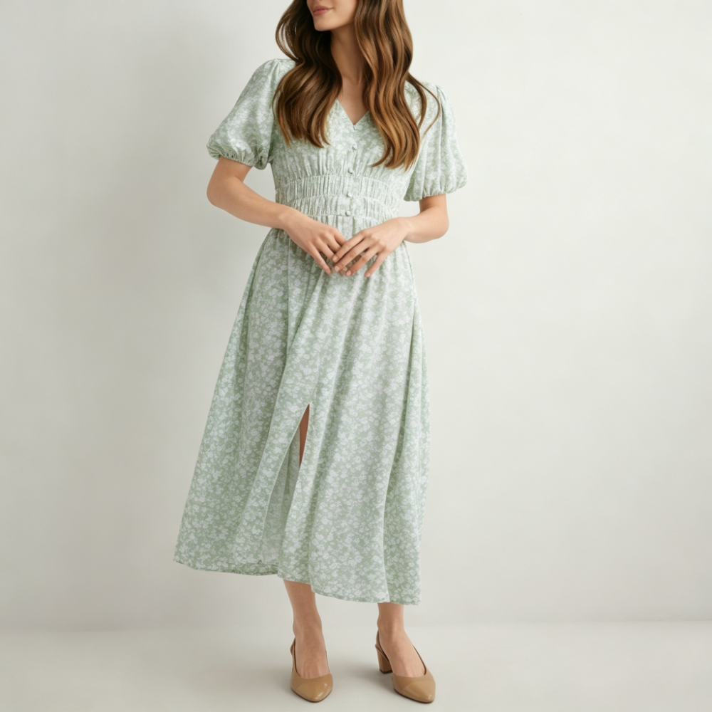 Long sage floral dress