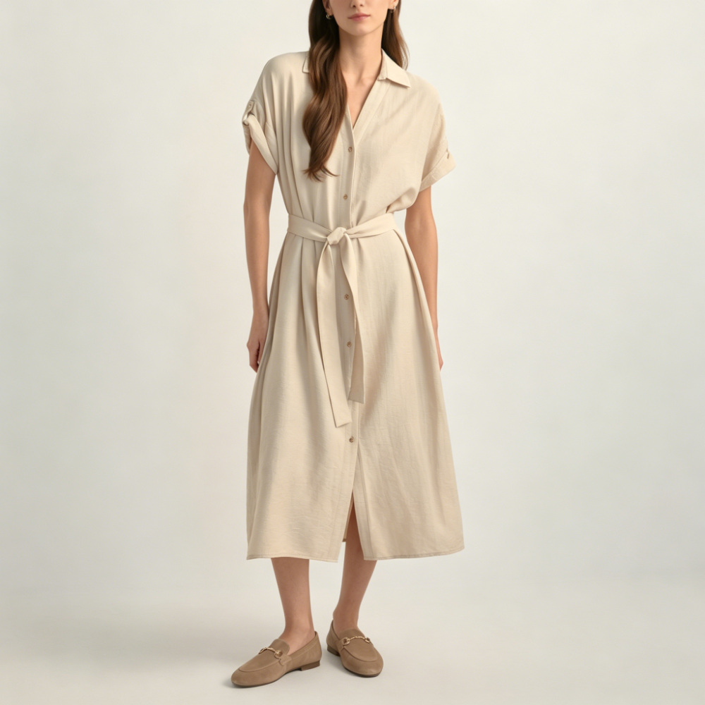 Light beige long dress with short sleeves