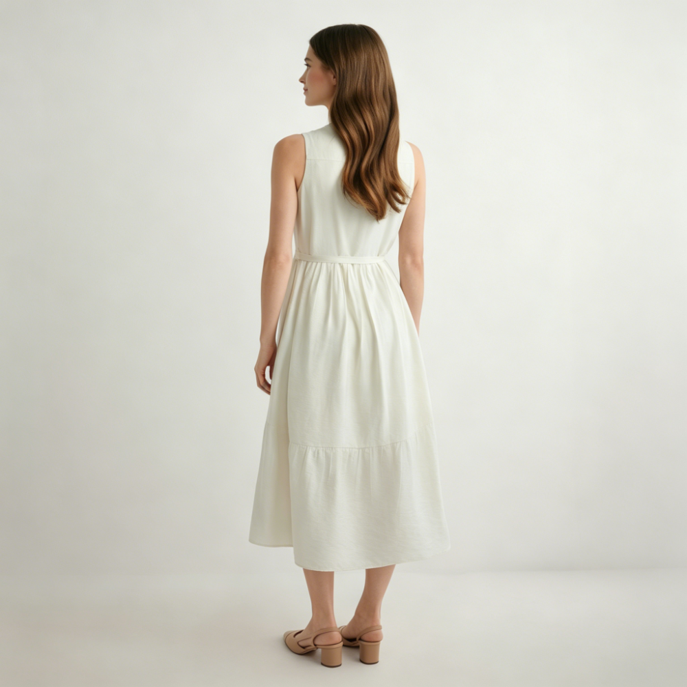 Cream viscose midi dress