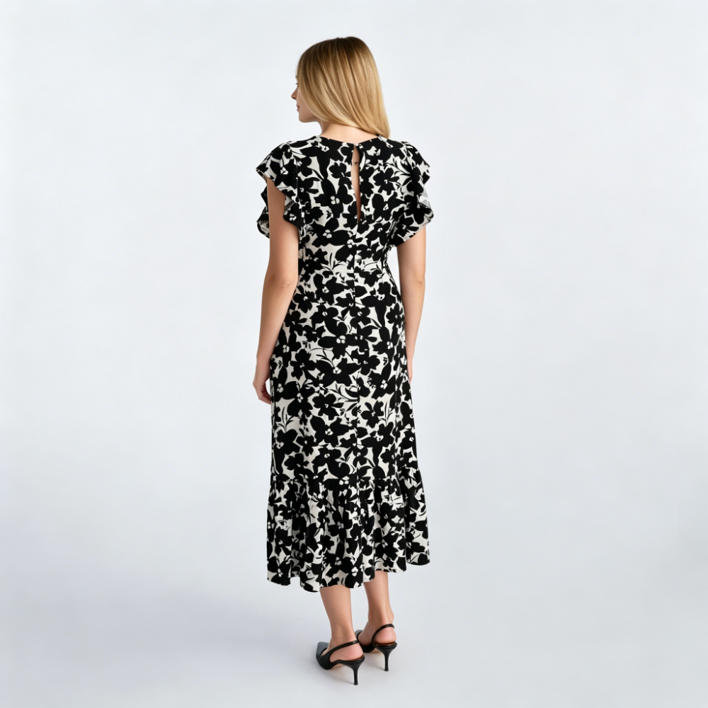 Women's dress with black flowers