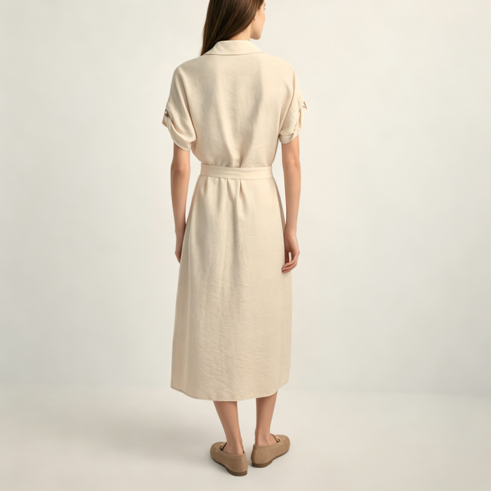Light beige long dress with short sleeves