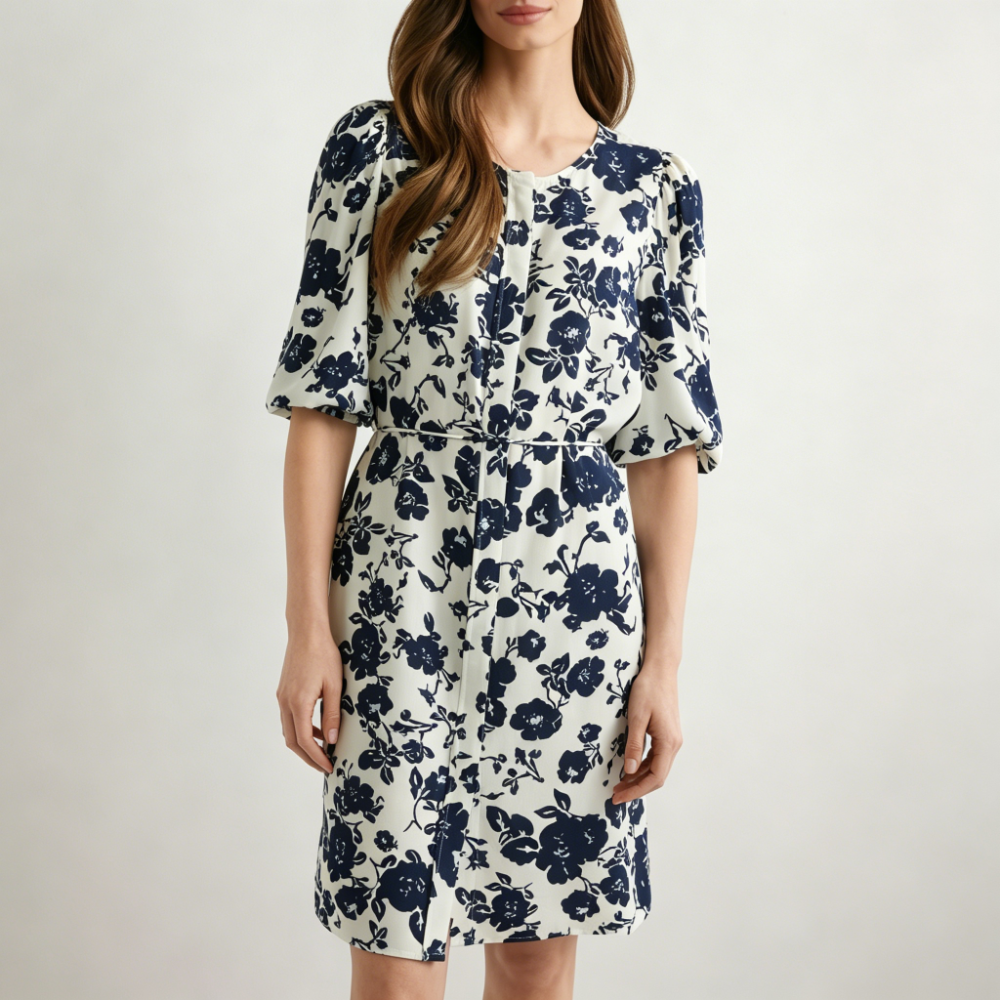 Navy blue floral viscose dress
