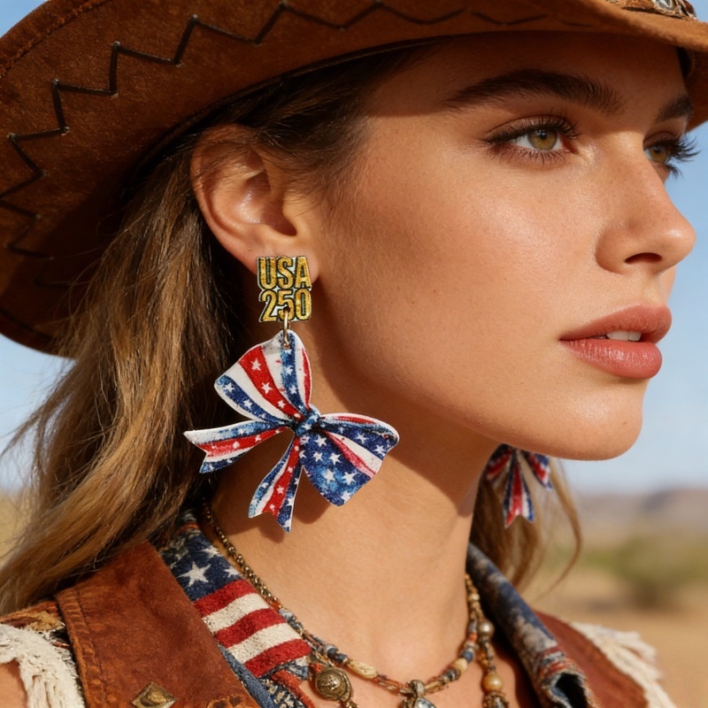 USA 250th Anniversary Flag Bow Earrings