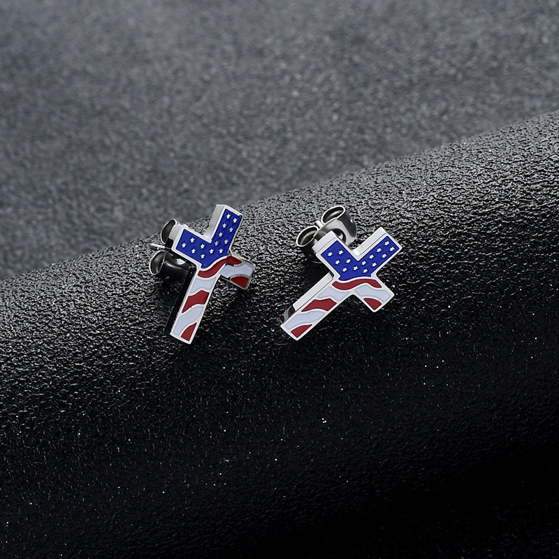 USA Flag Cross Stud & Dangle Earrings